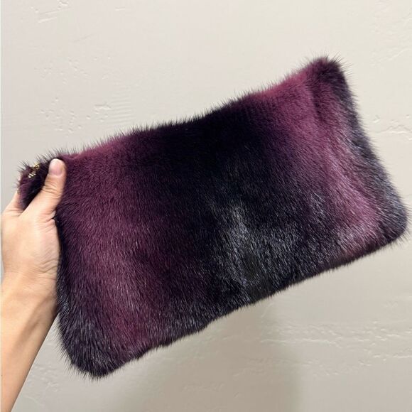 Purple Gradient Real Mink Fur Soft Slouchy Bag/Clutch/Shoulder Bag/Crossbody - Picture 7 of 16